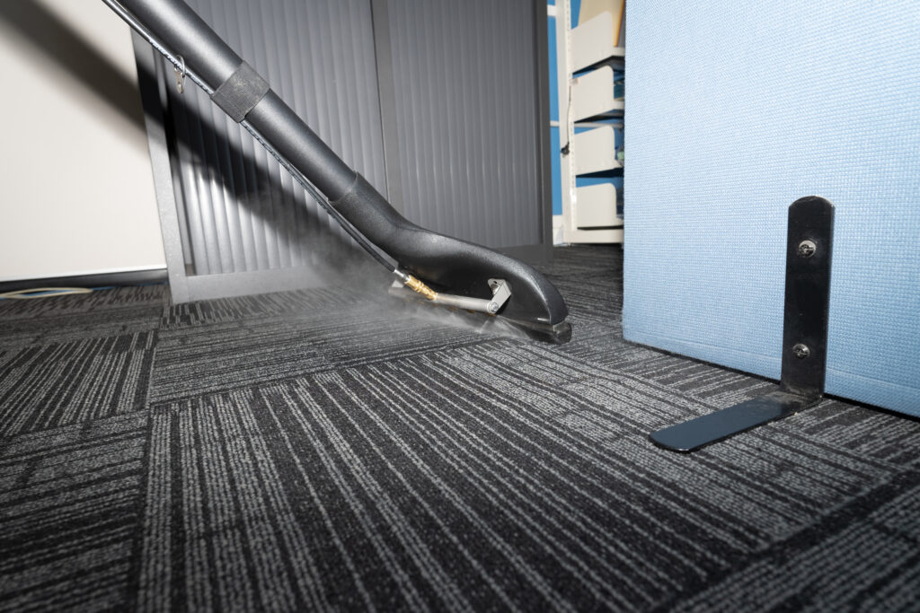 Steam carpet cleaning. Professional Carpet war, water extraction
