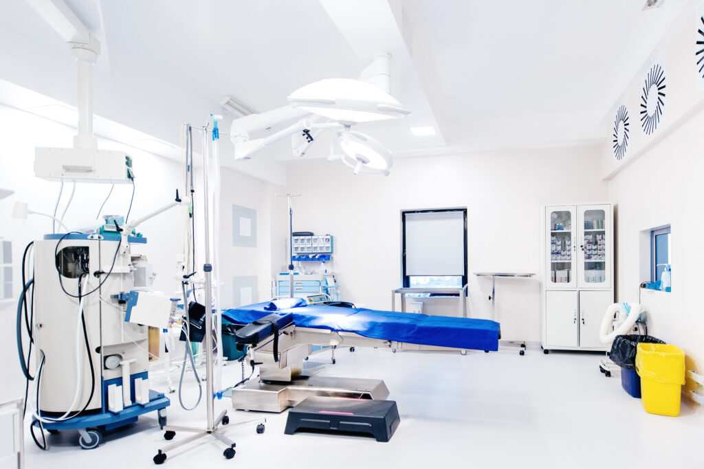 Hospital details – Modern surgery room with technology and lamps