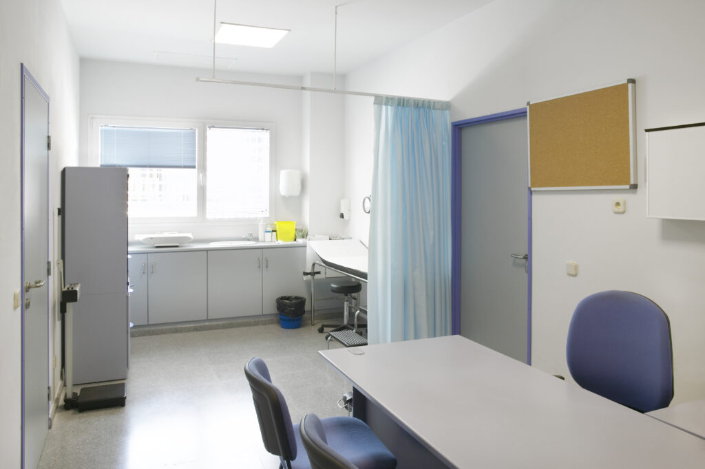 Hospital doctor consulting room. Healthcare equipment. Medical t